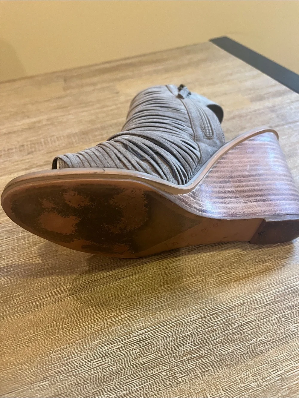Hinge Gray Suede Wedge Heels